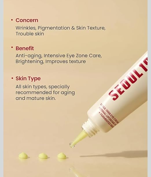 SEOUL 1988 Eye Cream K : Retinal Liposome 4% + Fermented Bean, wrinkle care, anti-aging, skin elasticity, pigmentation, brightening, retinol, 30ml/1.01 fl.oz.